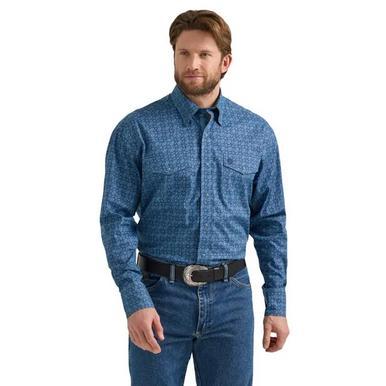 Wrangler® George Strait™ Men's L/S Navy Print Snap Shirt Product Image