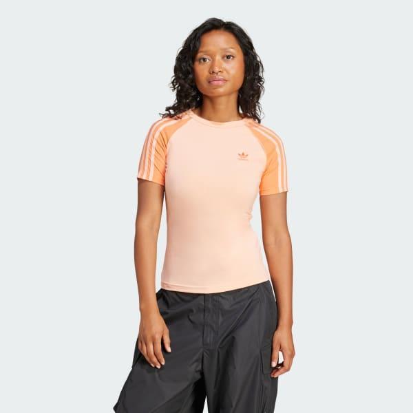 adidas Adicolor 3-Stripes Raglan Slim Tee Clear Sky M Womens Product Image