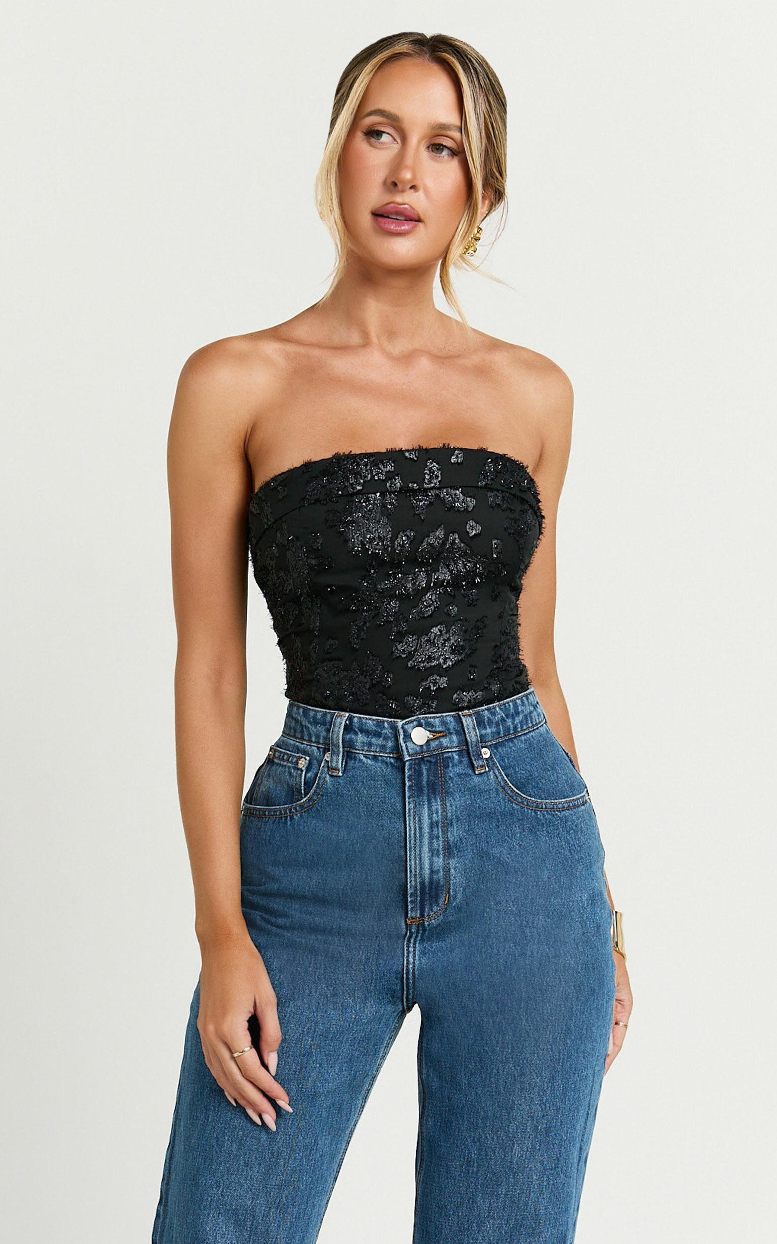 Chantelle Top - Strapless Jacquard Crop Top in Black Product Image