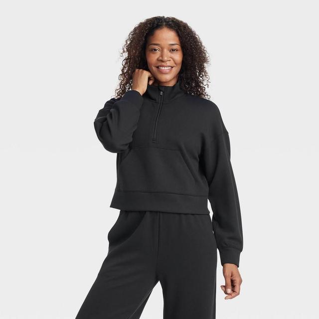 Womens Airy Sleek Ribbed 1/2 Zip Pullover Sweatshirt - All In Motion Black M Product Image