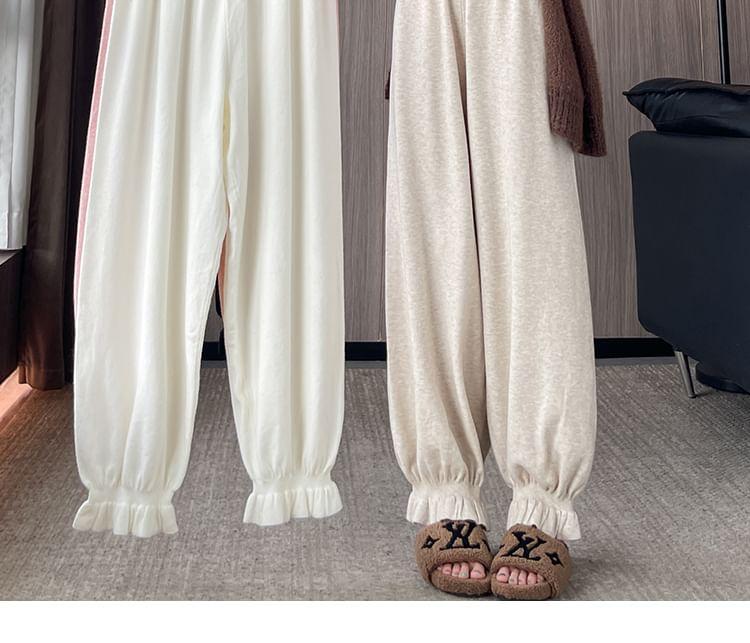 High Rise Plain Ruffle Hem Harem Knit Pants Product Image