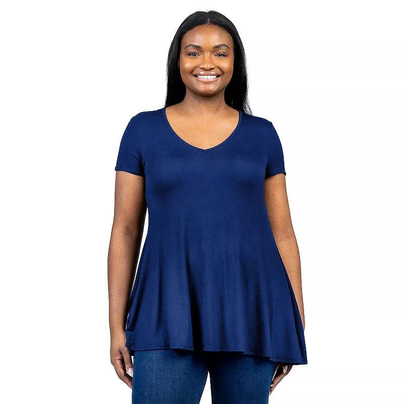 Plus Size 24Seven Comfort Apparel Short Sleeve V-Neck Tunic T-Shirt, Womens Product Image