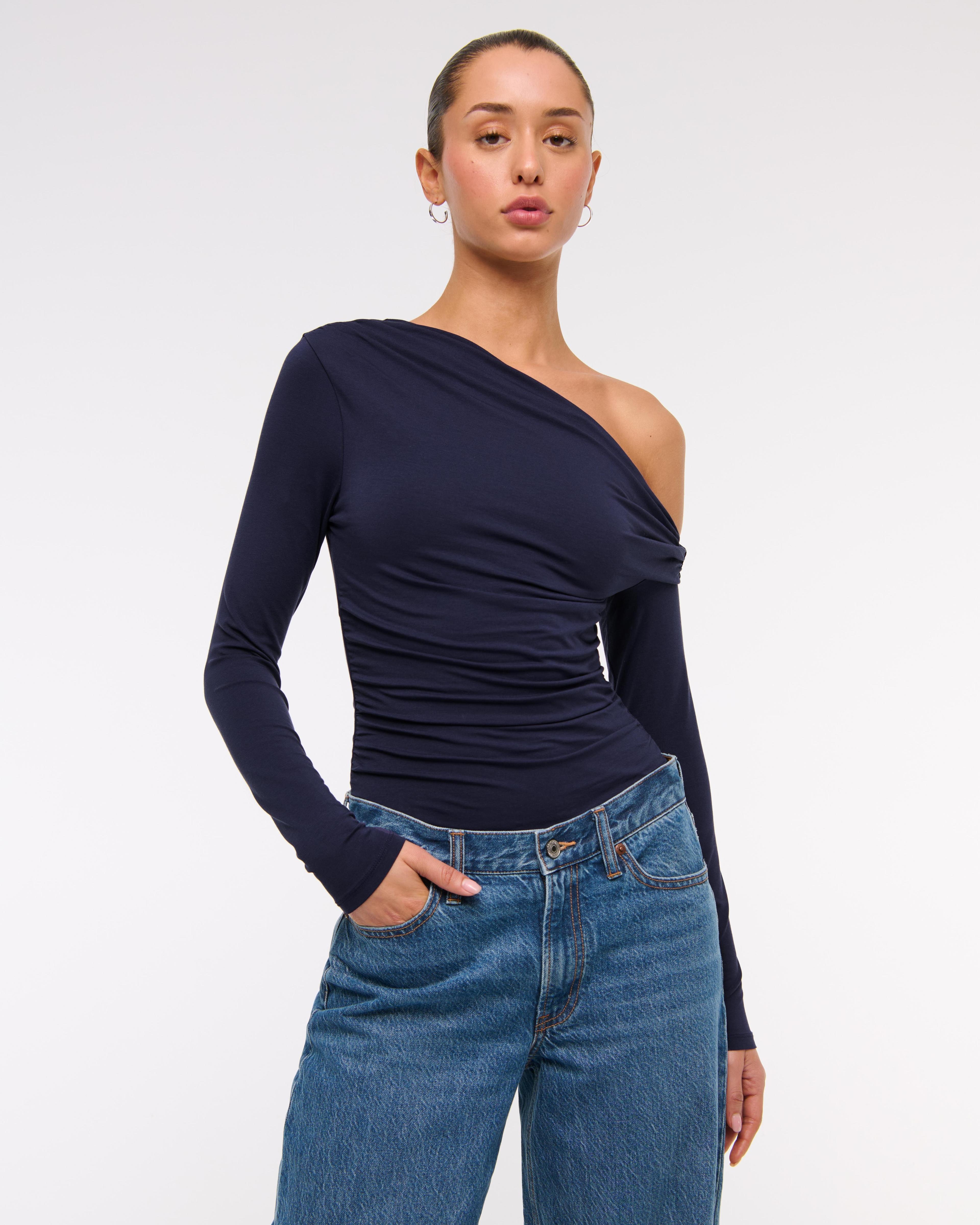 Long-Sleeve Off-The-Shoulder Draped Top Product Image