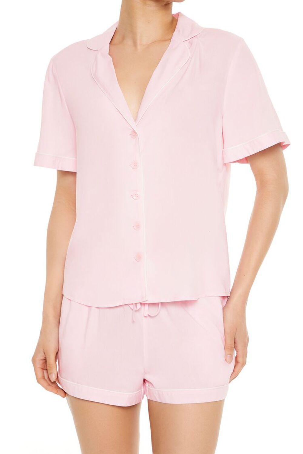 Piped-Trim Shirt & Shorts Pajama Set | Forever 21 Product Image