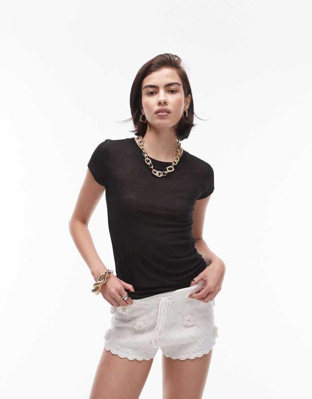 Topshop premium rib sheer longline tee in black Product Image