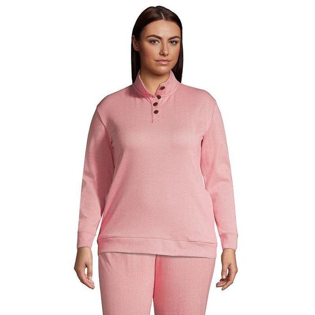 Plus Size Lands End Long Sleeve Sport Knit Pullover, Womens Pink Herringbone Product Image