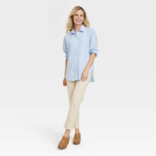 Womens Oversized Long Sleeve Collared Button-Down Shirt - Universal Thread Blue L Product Image