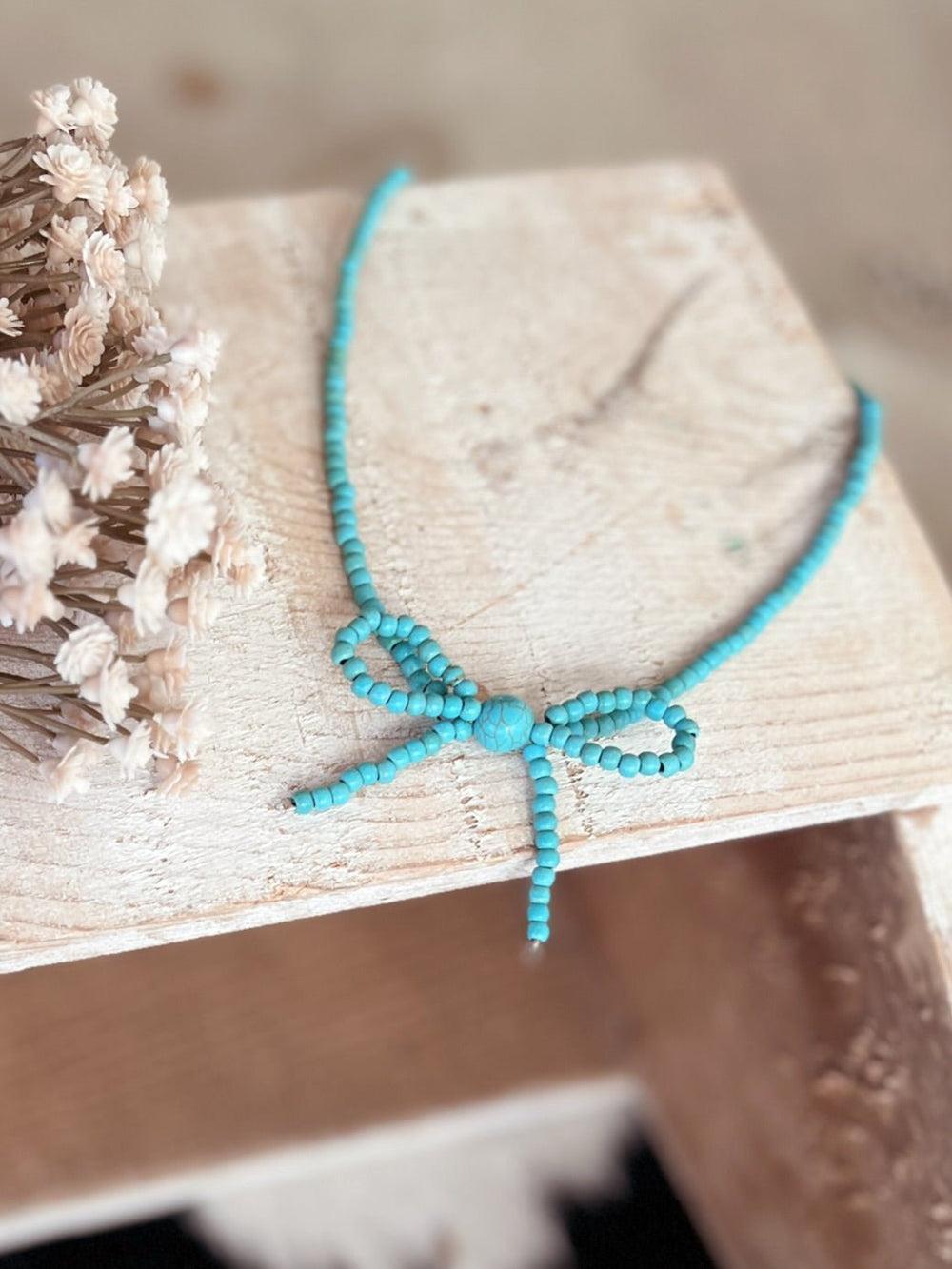 Turquoise Beaded Bow Necklace Product Image