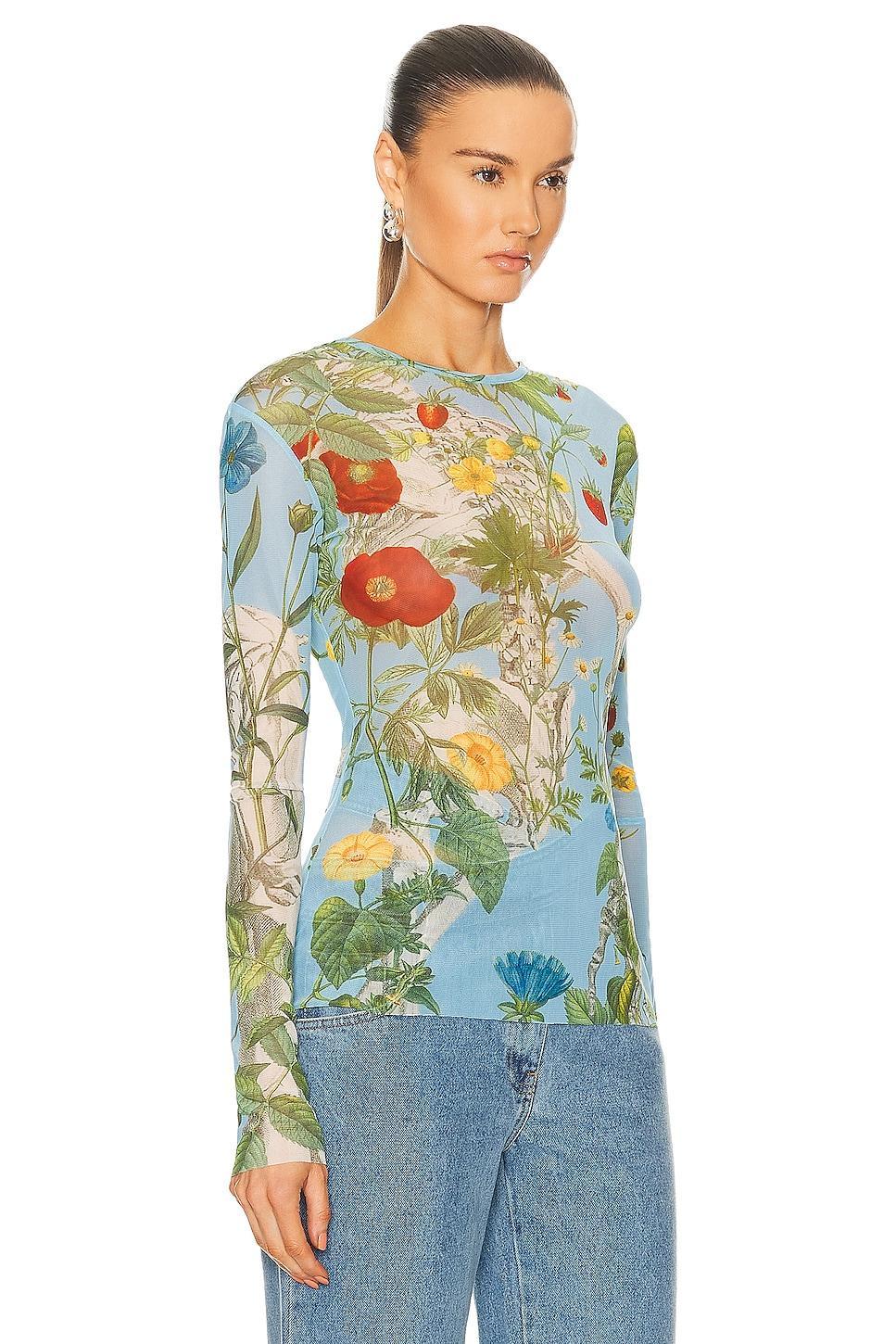 Monse Floral Skeleton Print Mesh Top in Blue Product Image