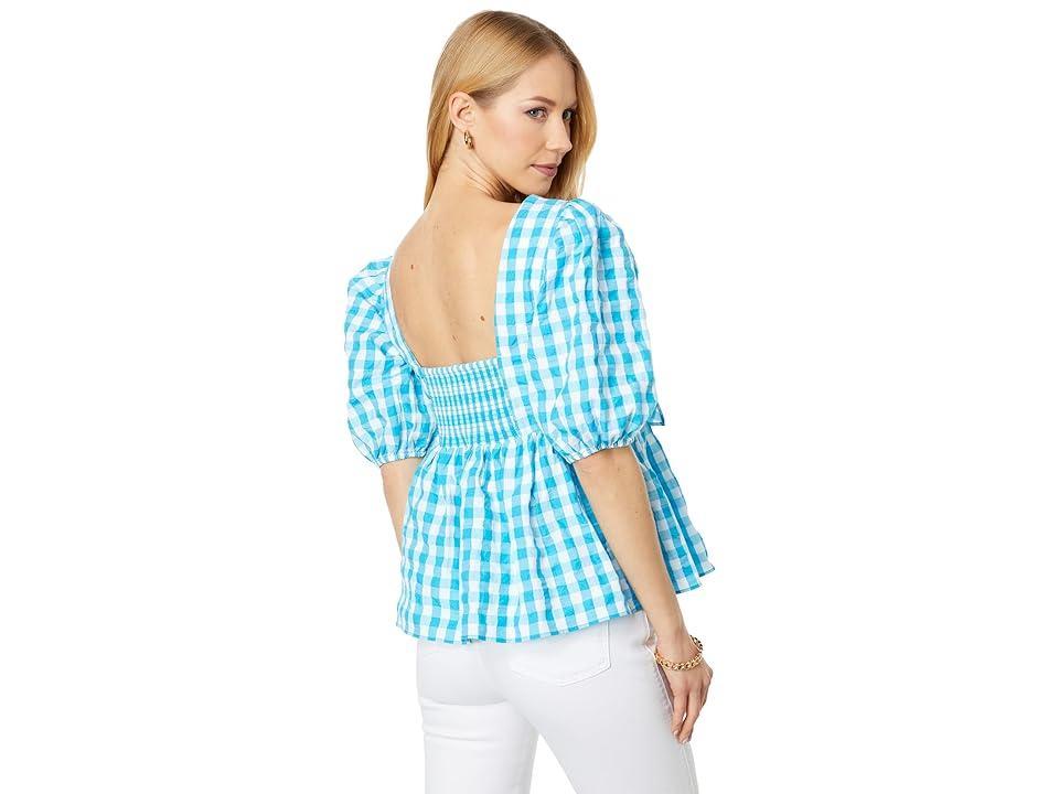 Lilly Pulitzer Sarafina Short Sleeve Gingham (Turquoise Oasis Crinkle Gingham) Women's Clothing Product Image