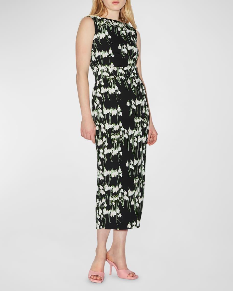 Flower-Print Boat-Neck Belted Midi Dress product image