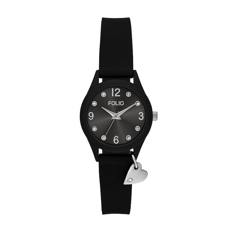 Folio Womens Heart Bangle Silicone Watch, Black Product Image