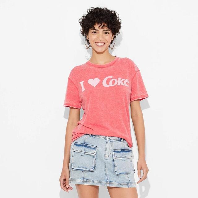 Womens I Heart Coke Burnout Oversized Short Sleeve Graphic T-Shirt Product Image