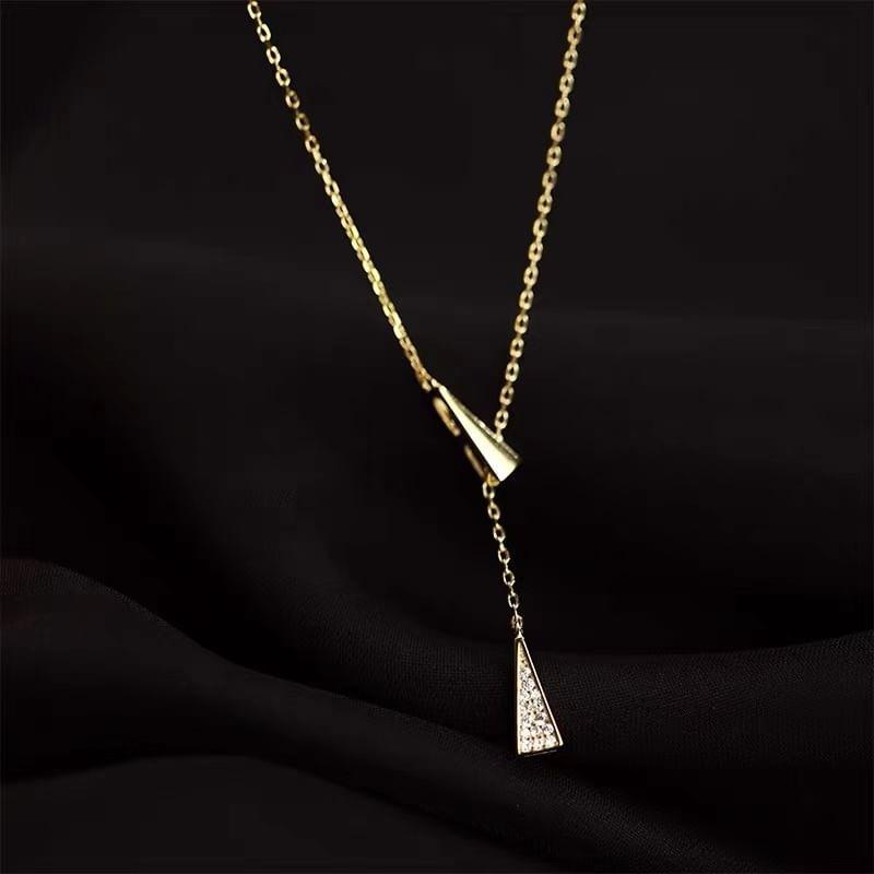 925 Sterling Silver Rhinestone Triangle Lariat Necklace Product Image