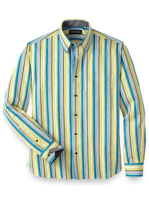 Cotton Stripe Casual Shirt With Contrast Trim - Multi Product Image