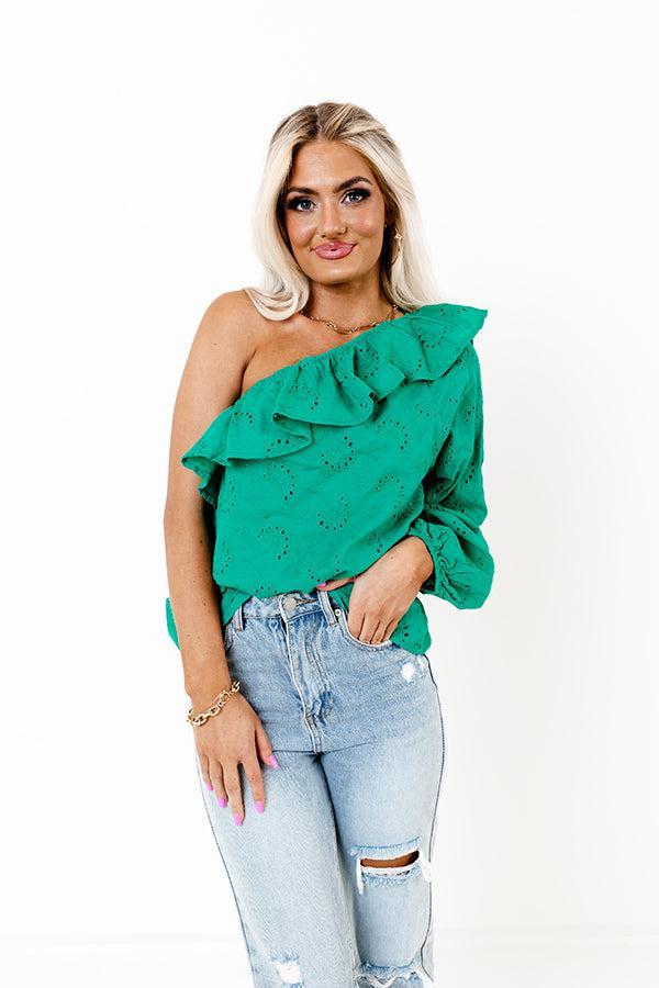 Serving Up Sangria Eyelet Top In Emerald Product Image