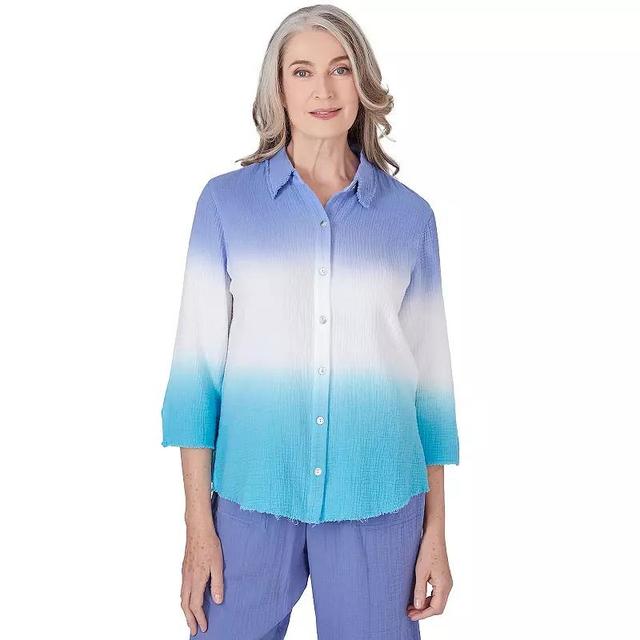 Womens Alfred Dunner Ombre Dip Dye Long Sleeve Button Down Blouse Product Image