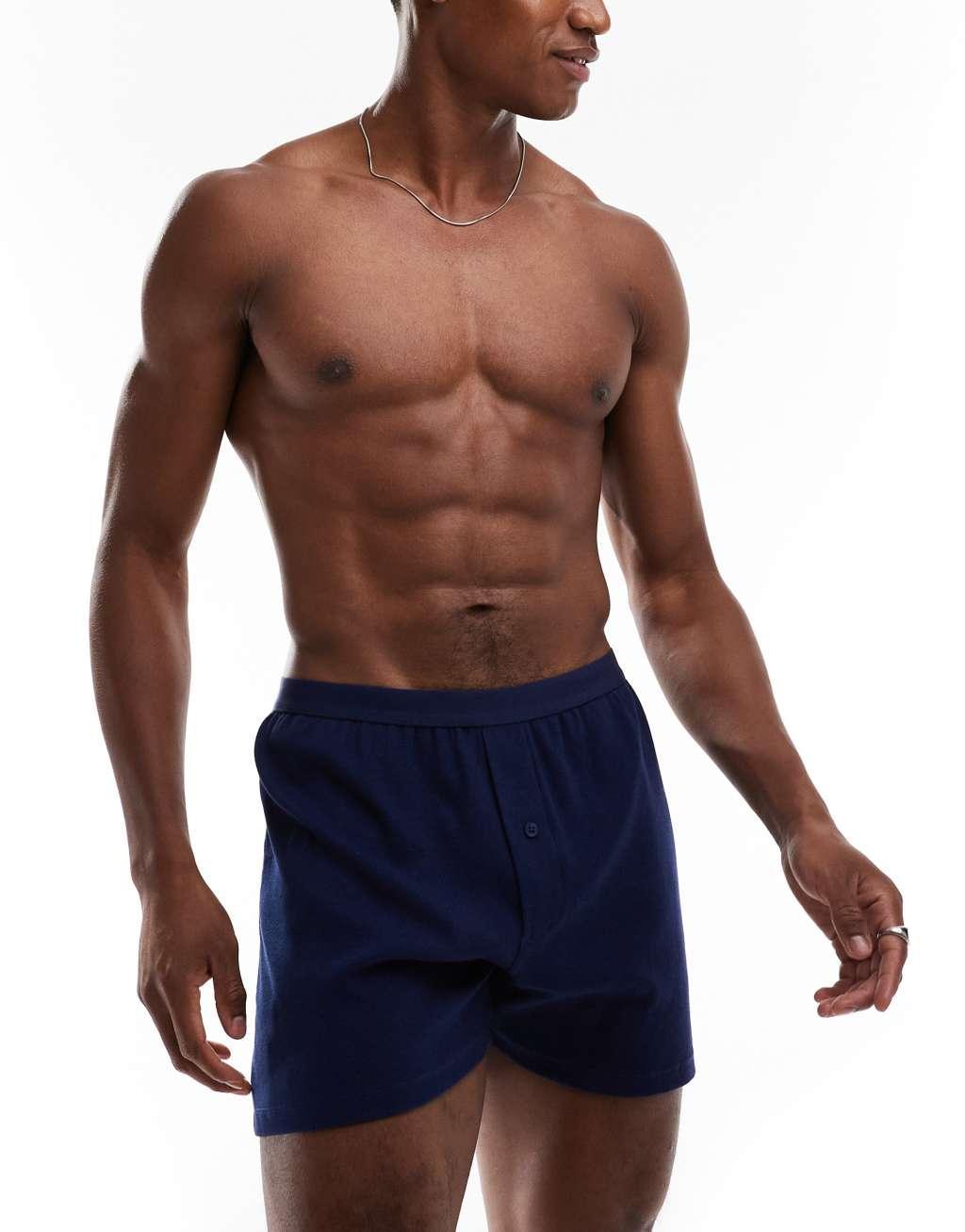 ASOS DESIGN capsule collection ribbed boxers in navy Product Image