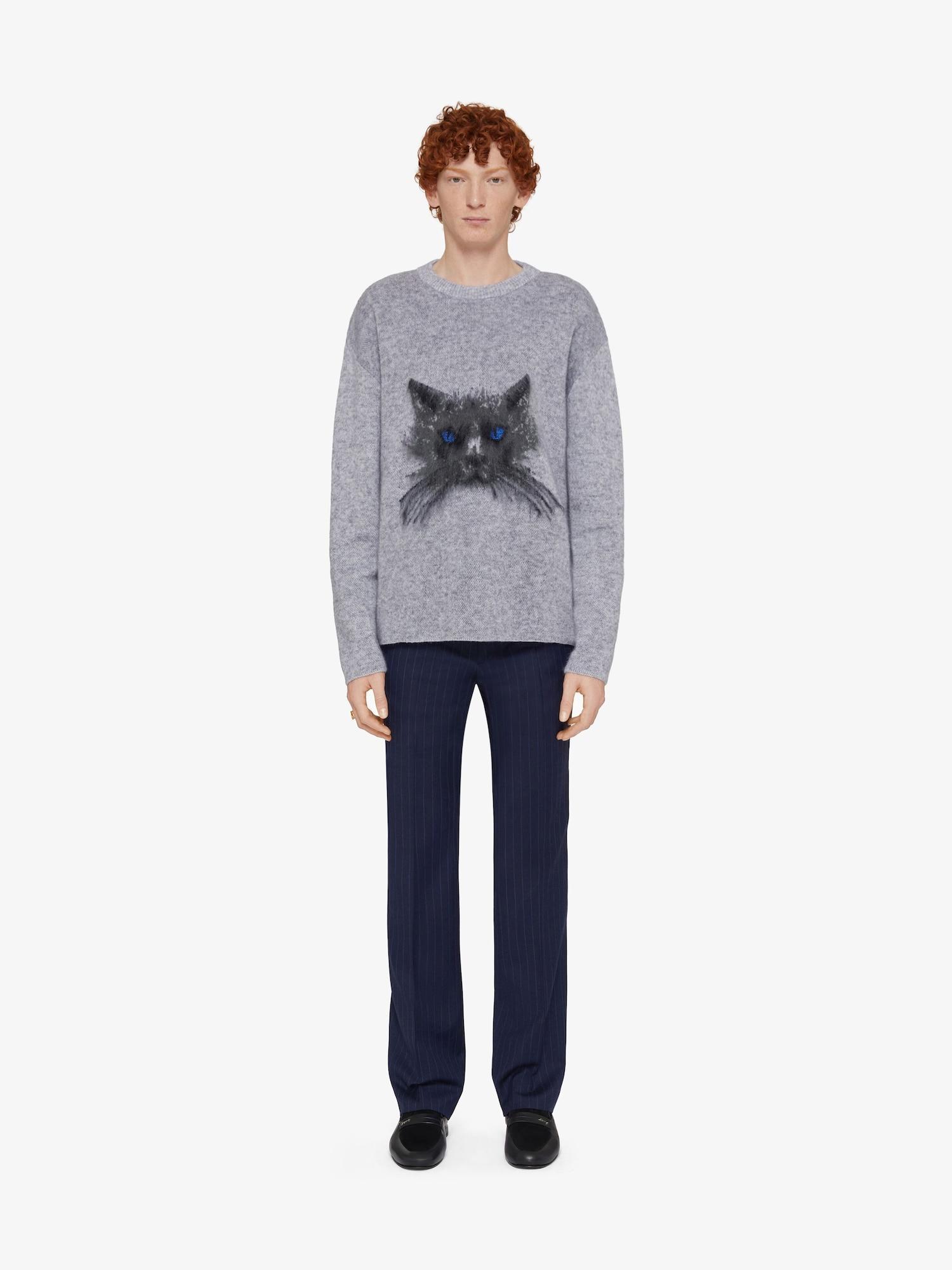 Sweater in wool and mohair with cat jacquard Product Image