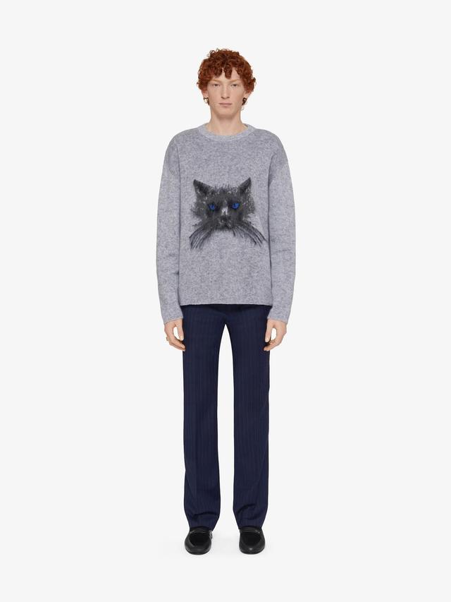 Sweater in wool and mohair with cat jacquard Product Image