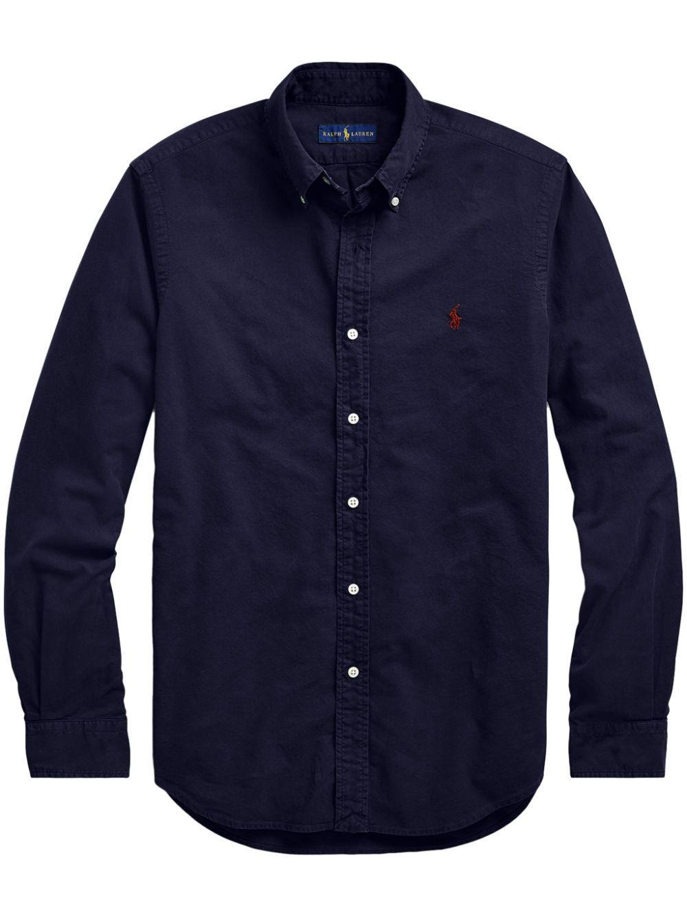 Embroidered Logo Button-down Shirt In Navy Product Image