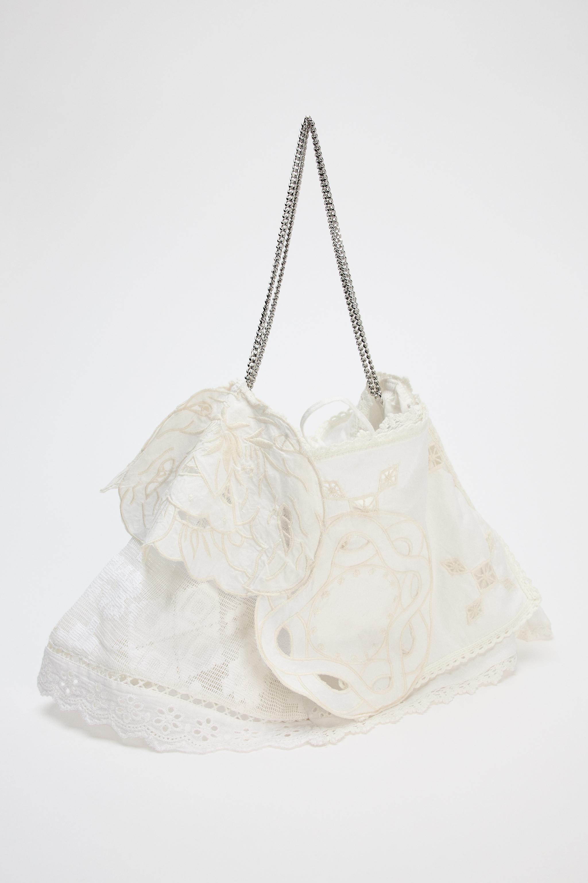 EMBROIDERED MINI BUCKET BAG WITH LACE TRIM Product Image