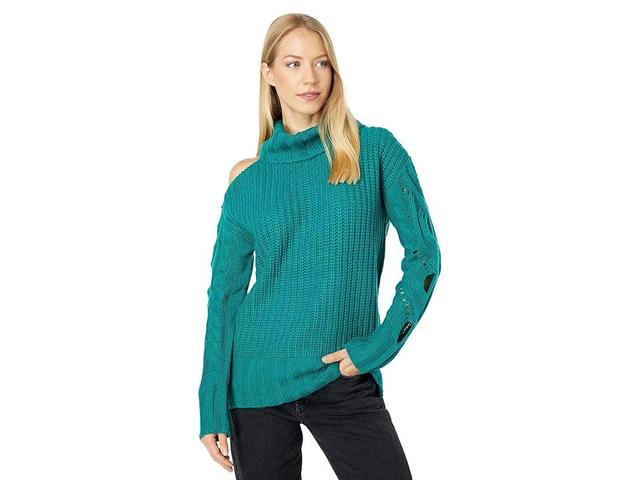 KUT from the Kloth Leona Cold-Shoulder Sweater (Teal) Women's Clothing Product Image