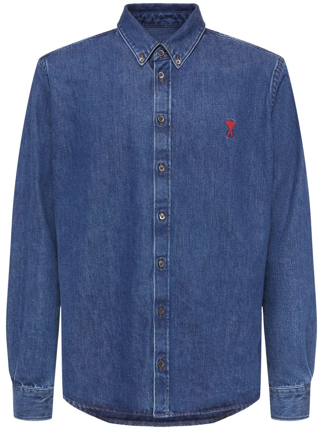 AMI ALEXANDRE MATTIUSSI Adc Button Down Denim Shirt In Blue Product Image