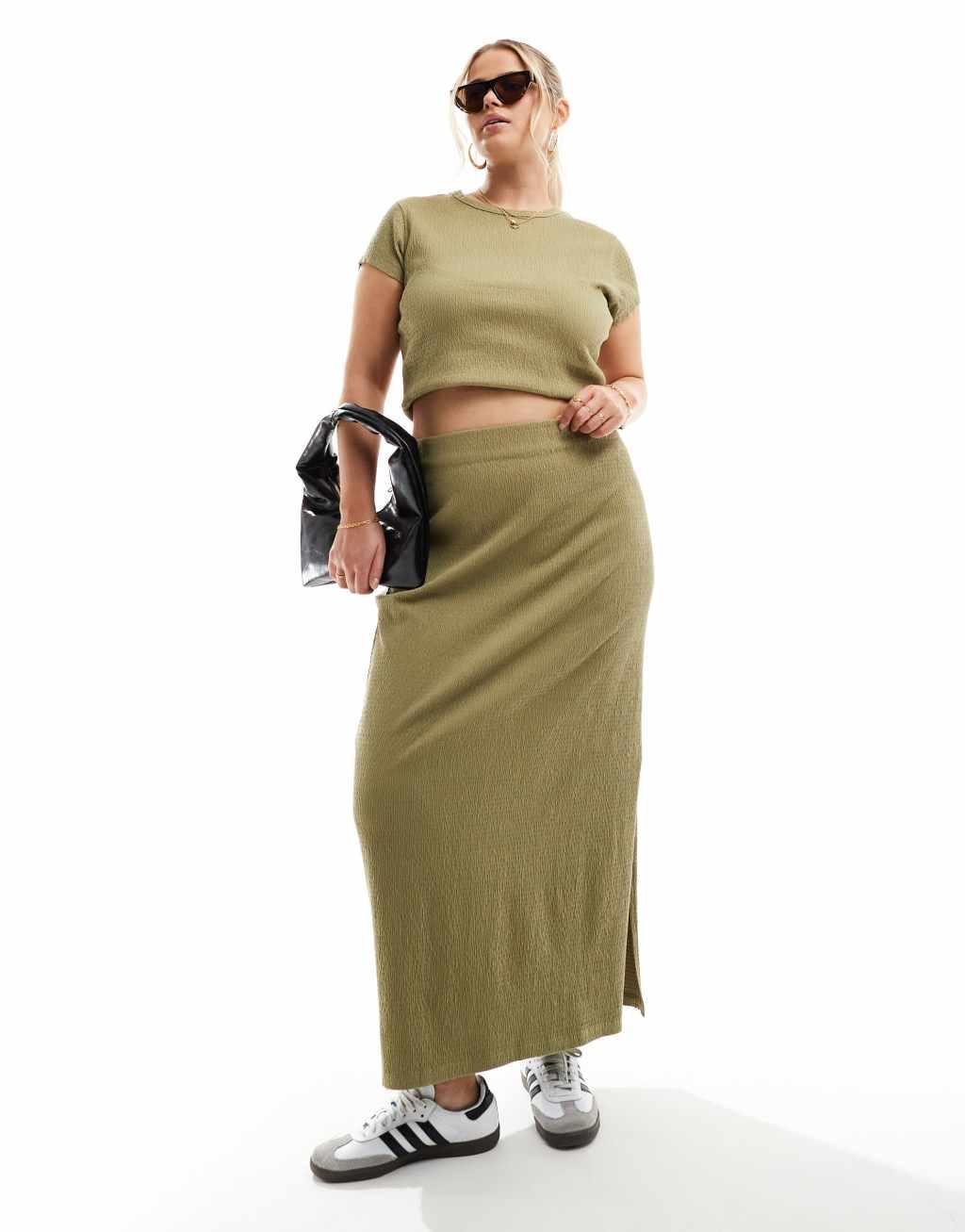 COLLUSION Plus textured maxi skirt in khaki - part of a set Product Image