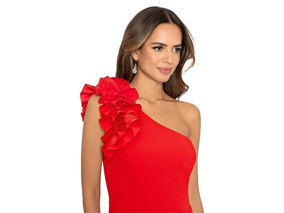 Xscape Stretch Scuba Crepe One Shoulder Ruffle Gown Product Image