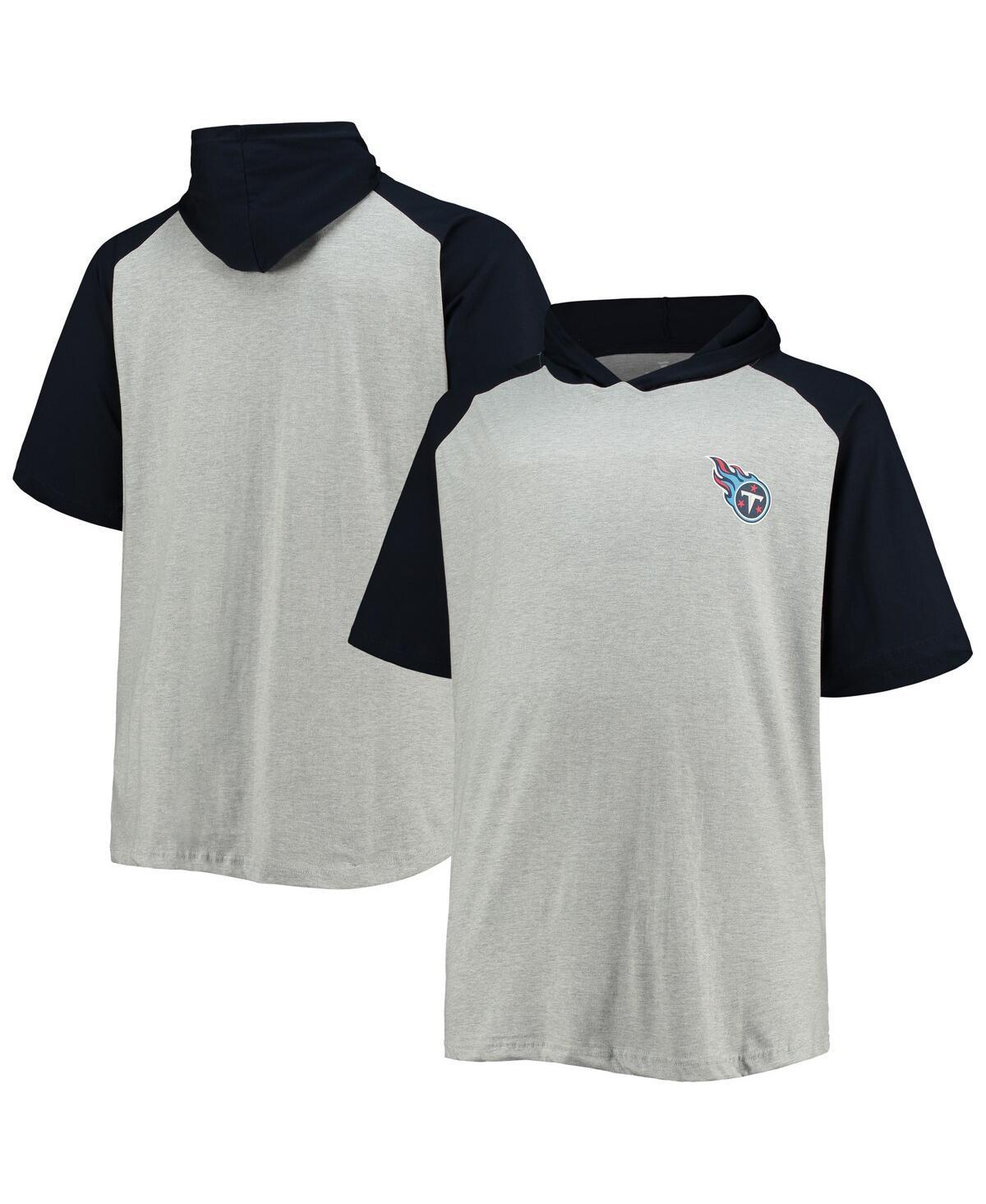 Mens Heathered Gray/Navy Tennessee Titans Big & Tall Raglan Short Sleeve Pullover Hoodie Grey Product Image