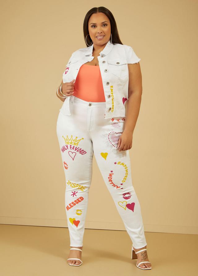 Plus Size Embellished Printed Skinny Jeans Ashley Stewart Product Image