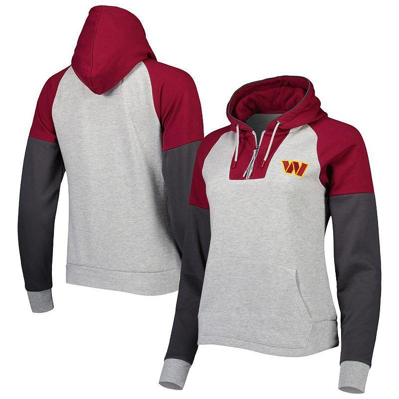 Womens Antigua Heathered Gray/Burgundy Washington Commanders Jackpot Raglan Half-Zip Pullover Hoodie Product Image