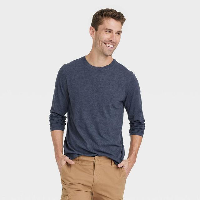 Mens Every Wear Crewneck Long Sleeve T-Shirt - Goodfellow & Co Heathered Navy Blue M Product Image