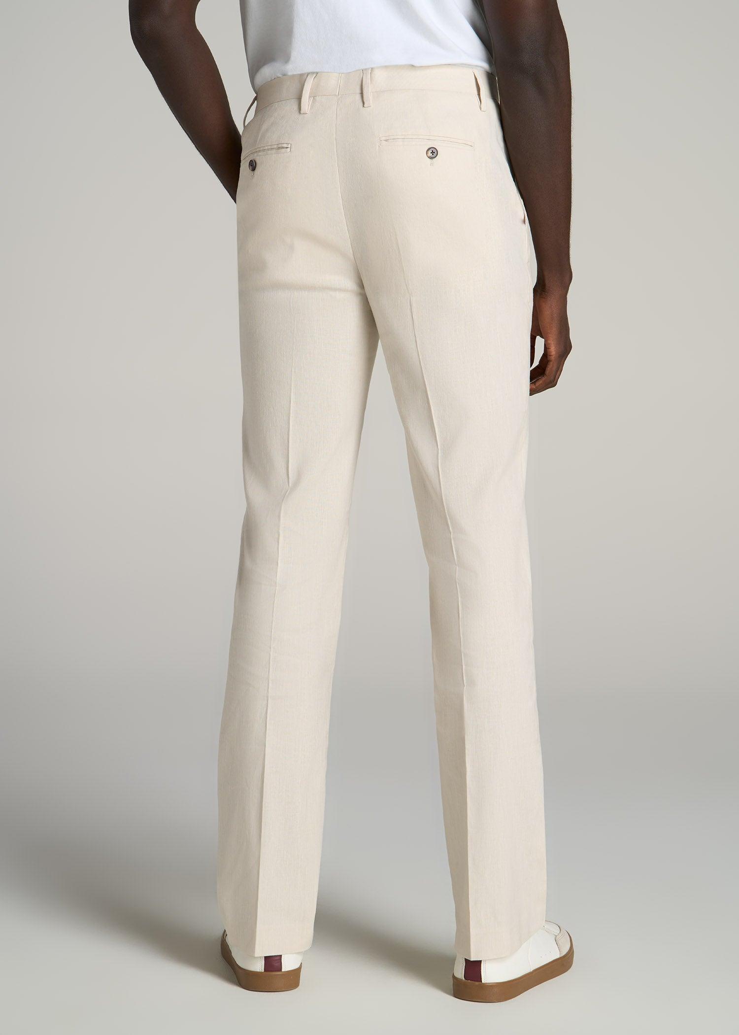 Stretch Linen Dress Pants for Tall Men in Light Beige Linen Product Image