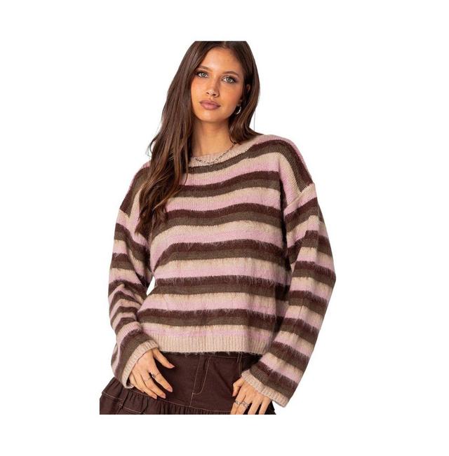 Womens Oversized fuzzy striped sweater Product Image