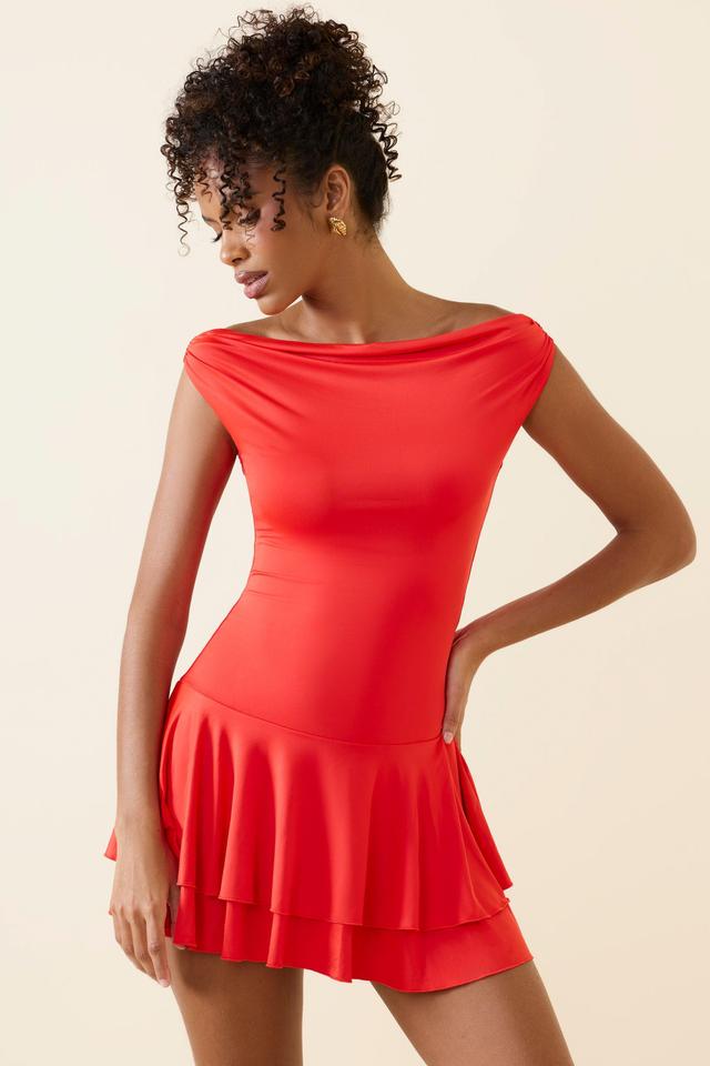 Off-Shoulder Ruffled Mini Dress in Scarlet Product Image