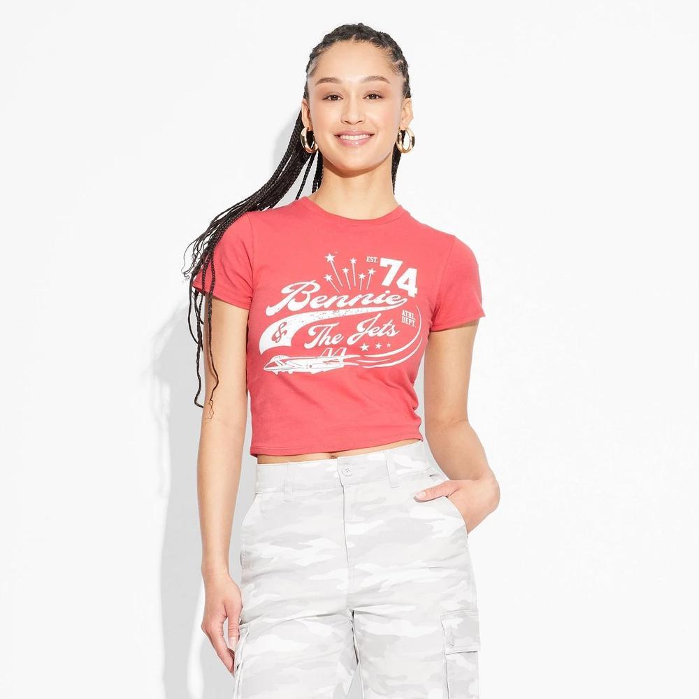 Womens Bennie & The Jets Short Sleeve Graphic Baby T-Shirt - Red Product Image