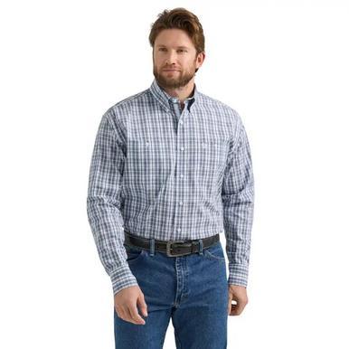 Wrangler® George Strait™ Men's L/S Navy Plaid Button Shirt Product Image