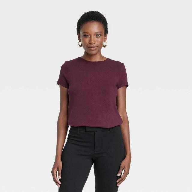 Womens Short Sleeve Brushed Knit T-Shirt - A New Day Burgundy XS Product Image