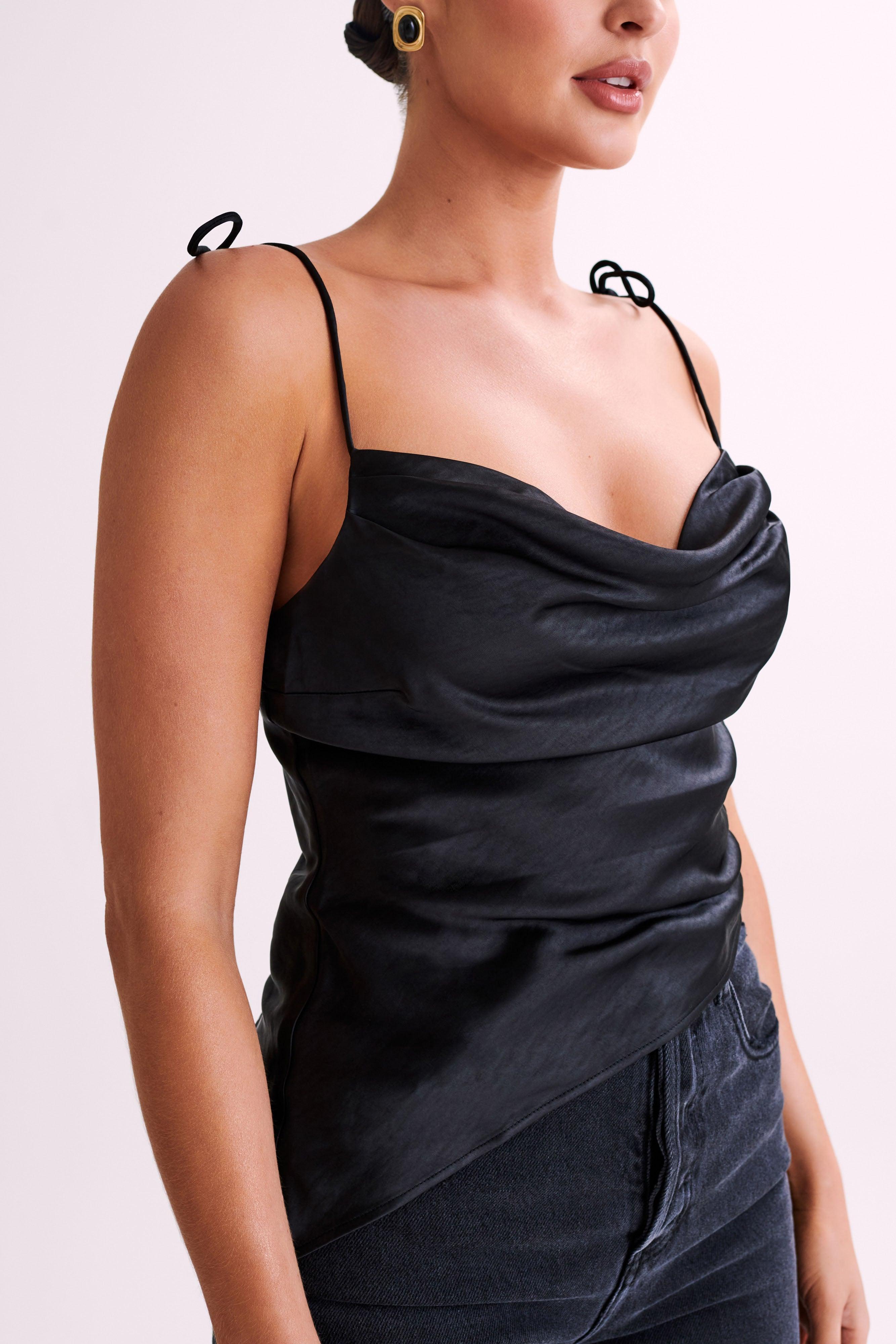 Zavani Asymmetrical Satin Camisole - Black Product Image