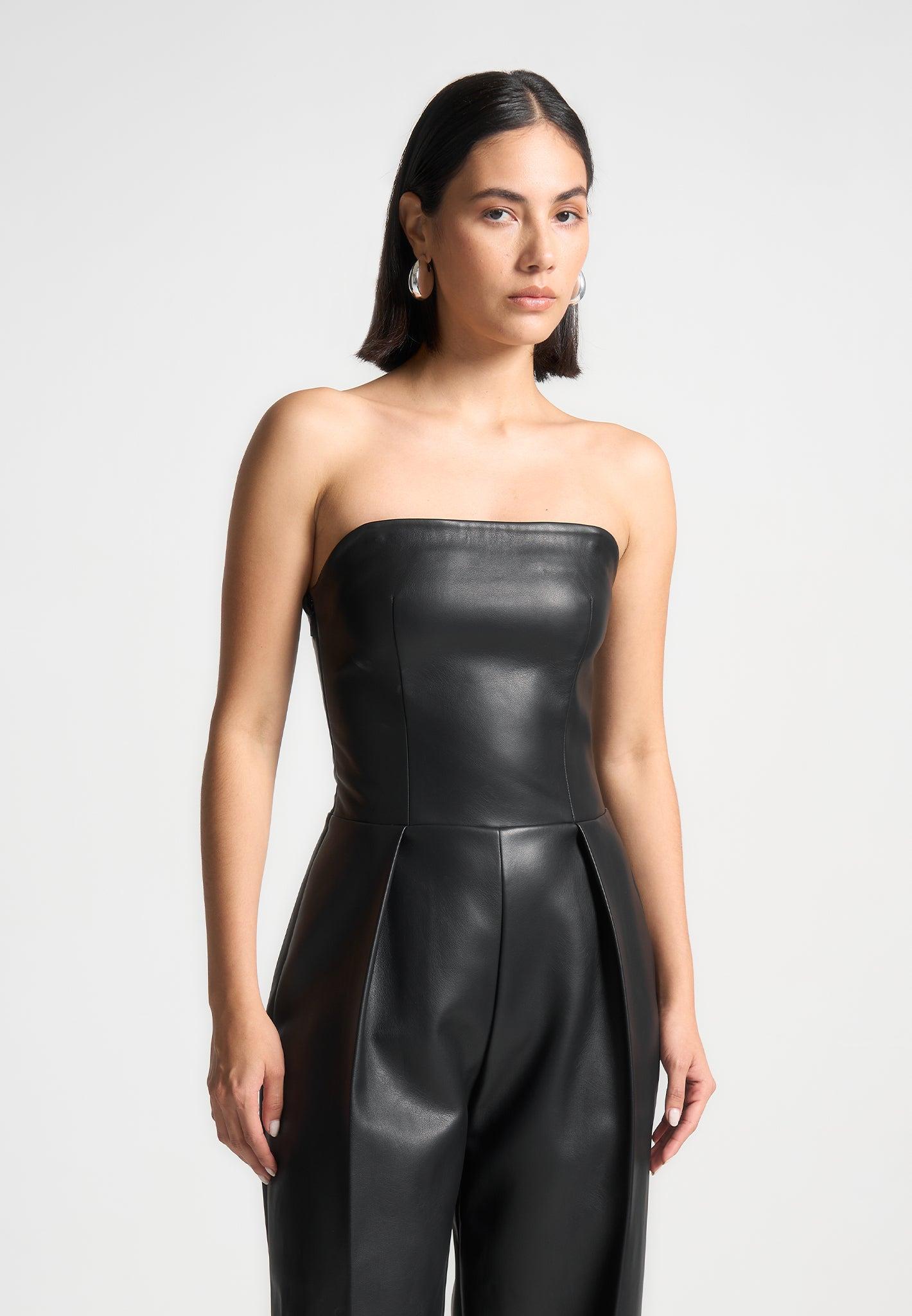 Leather Tailored Jumpsuit - Black Female Product Image