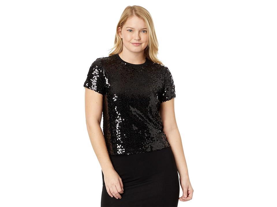 DKNY Short Sleeve All Over Sequin T-Shirt Women's Clothing Product Image