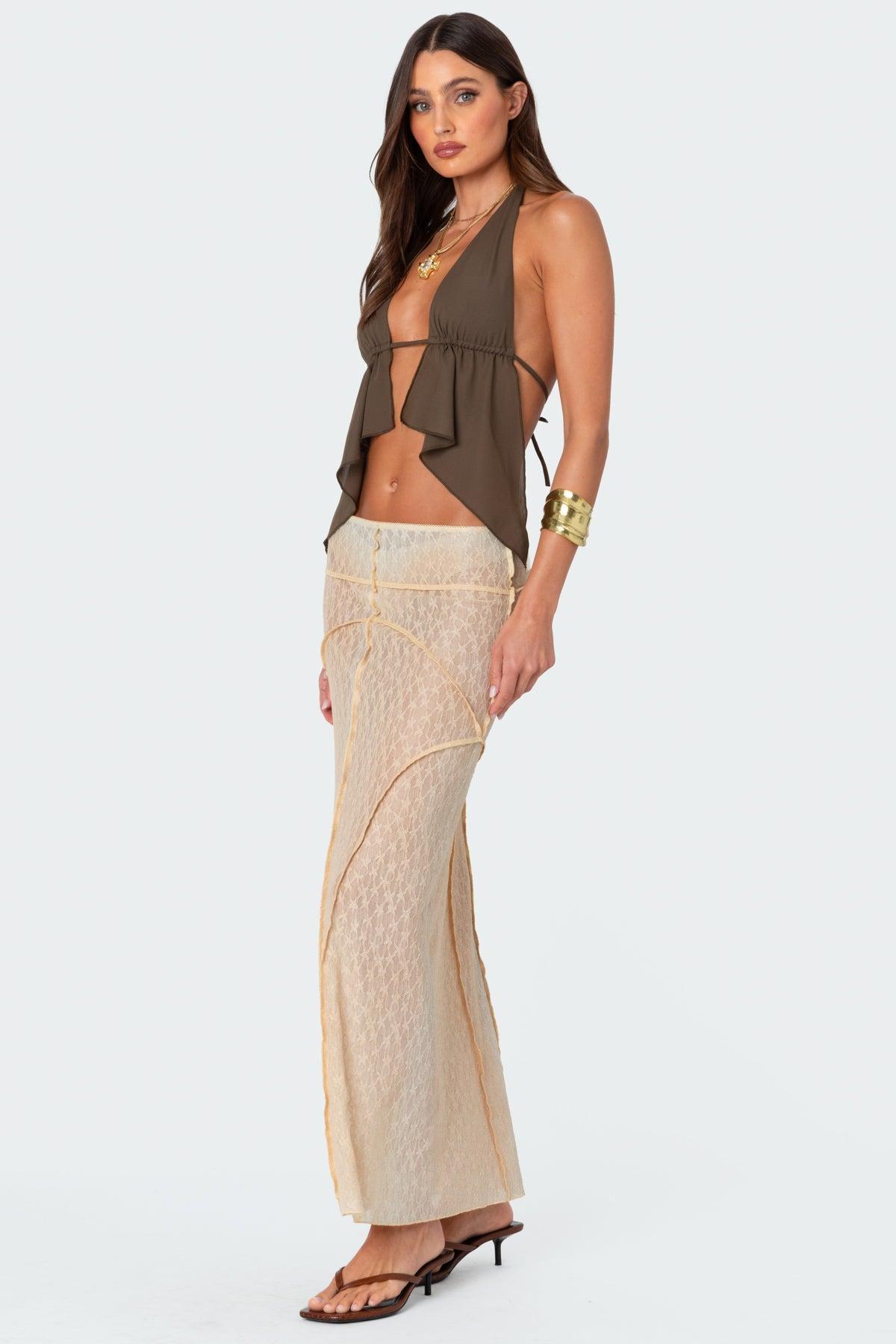 Inside Out Sheer Lace Maxi Skirt Product Image