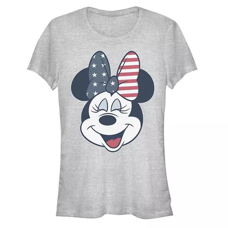 Disneys Mickey And Friends Minnie Womens American Flag Bow Tee, Girls Athletic Grey Product Image