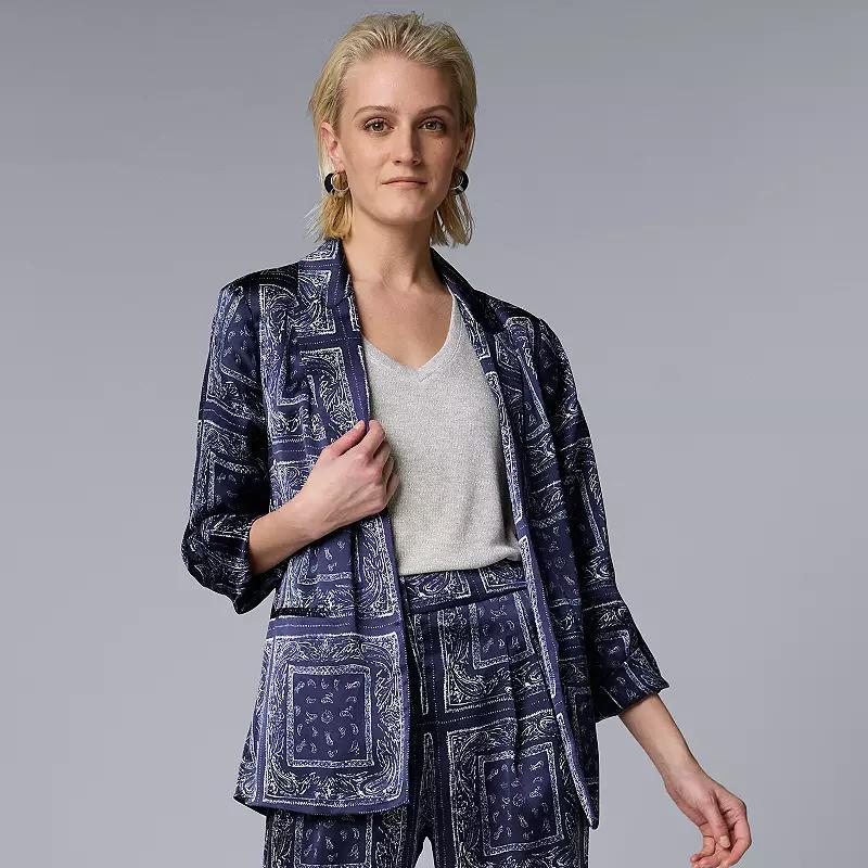 Petite Simply Vera Vera Wang Printed Blazer, Womens Bandana Blue Dye Product Image