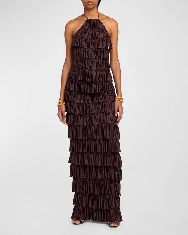 Tiered Ruffle Jersey Halter Gown Product Image