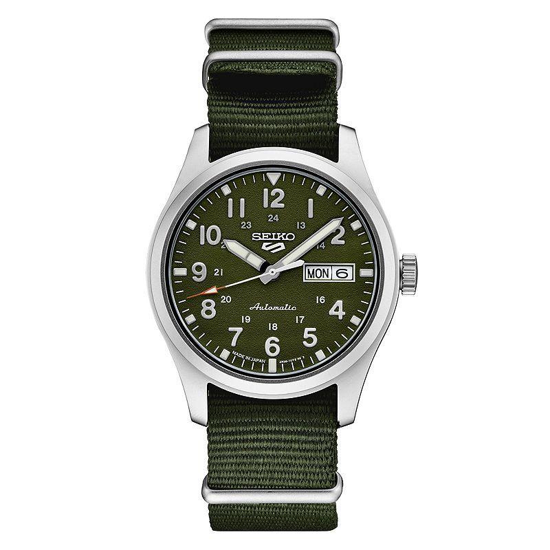 Seiko Mens Automatic 5 Sports Green Nylon Strap Watch 43mm Product Image