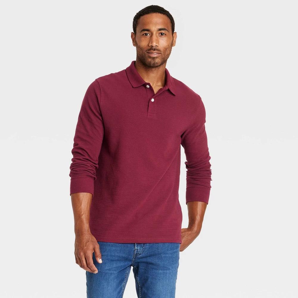 Mens Long Sleeve Polo Shirt - Goodfellow & Co Maroon M Product Image