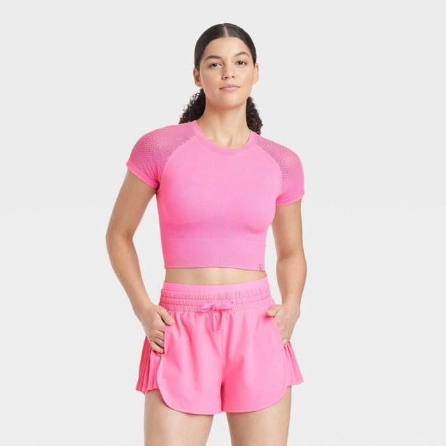 Womens Seamless Crop Short Sleeve Shirt - JoyLab Pink XS Product Image